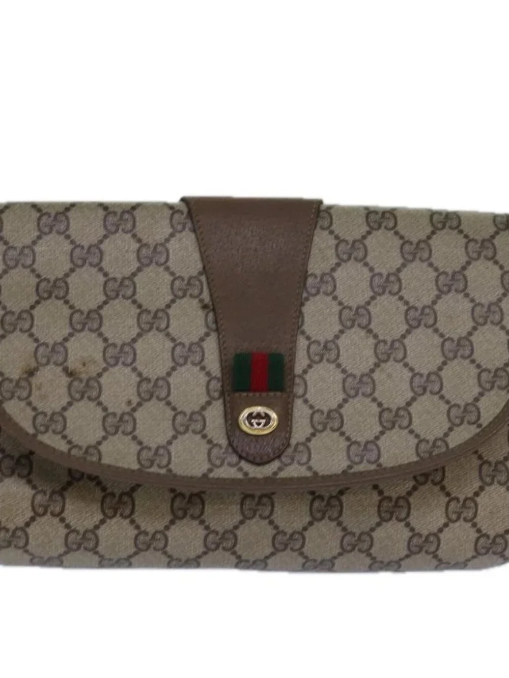 GUCCI GG Supreme Web Sherry Line Clutch Bag PVC Beige Gold 89 01 030 Auth 84639 - Picture 2 of 16